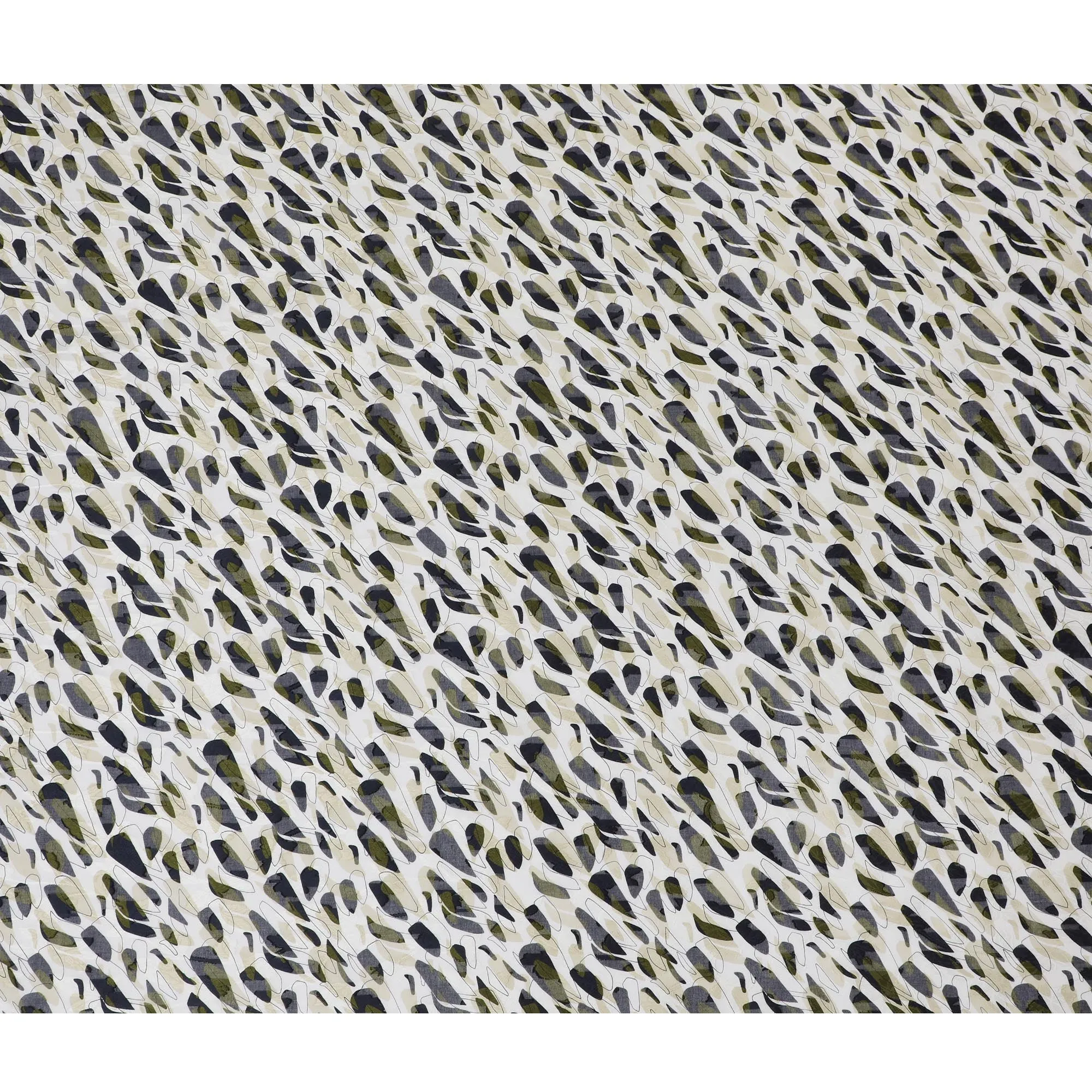 Uragiri Cotton Voile Fabric with Jacquard, 110 cm Width, White and Olive Abstract Design-D19965