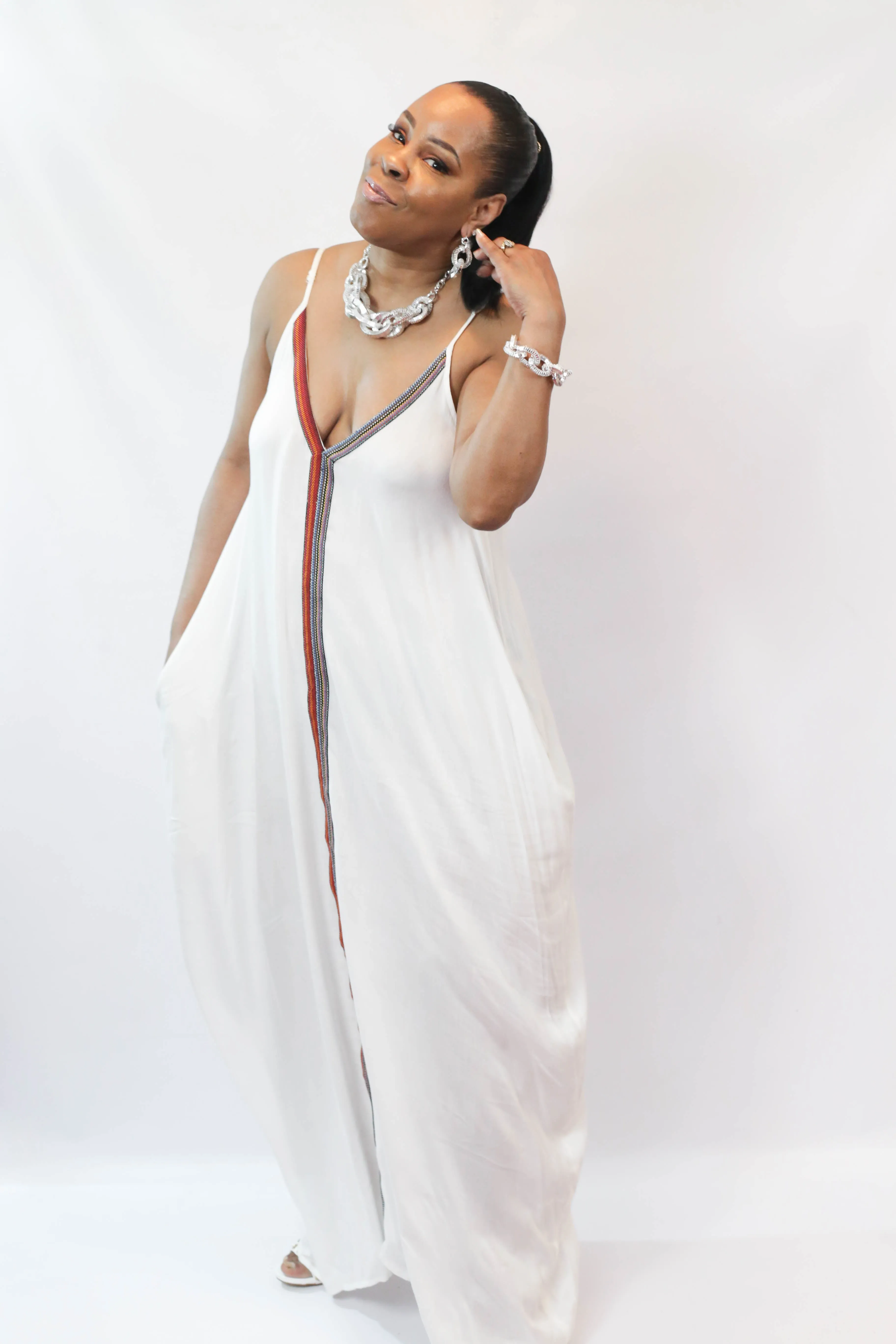 V-Neck Maxi With Trim Dress