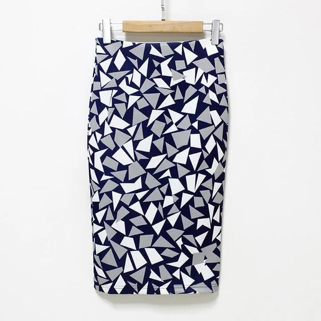 VenusFox Vintage Bodycon Floral Print High Waist Pencil Midi Skirt