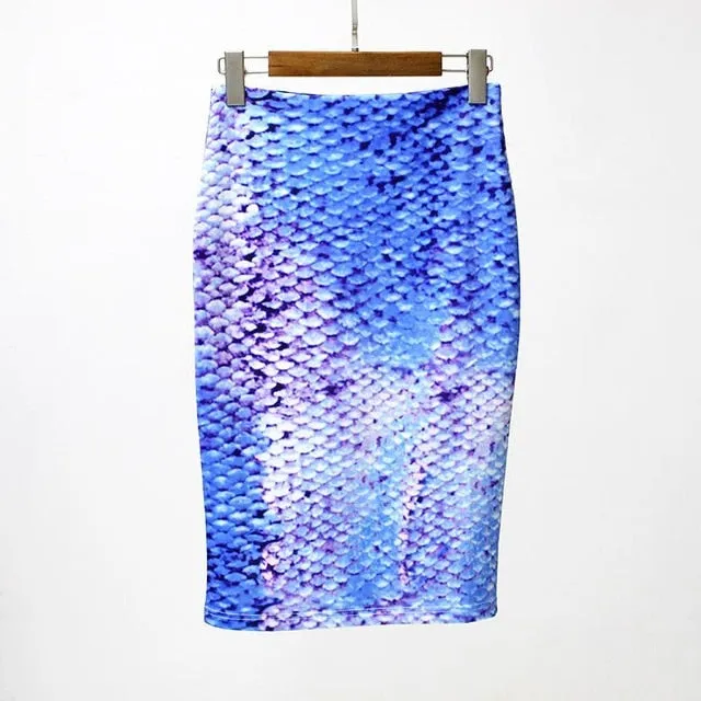 VenusFox Vintage Bodycon Floral Print High Waist Pencil Midi Skirt