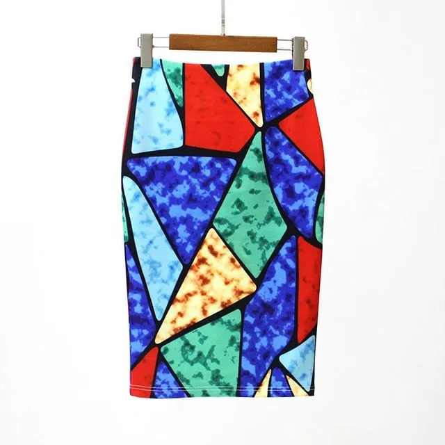 VenusFox Vintage Bodycon Floral Print High Waist Pencil Midi Skirt