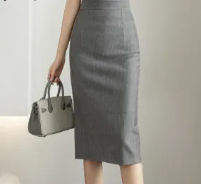 Wjczt Classic Vintage Gray Red Stretch Pencil Skirts For Women Office Lady Formal Black Midi Skirts Elegant Female Package Hip Skirts