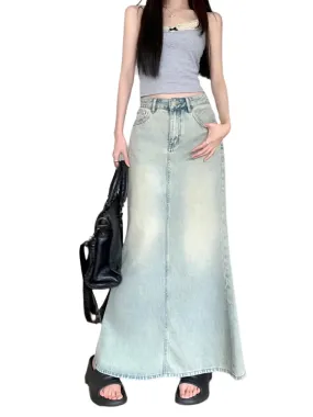 Women's Long Denim Skirt High-Waist Back Split Pencil Skirt